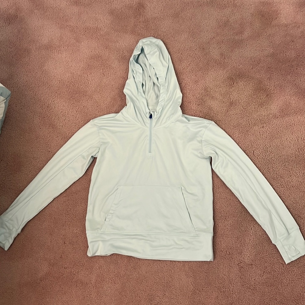 girls athleta light blue quarter zip